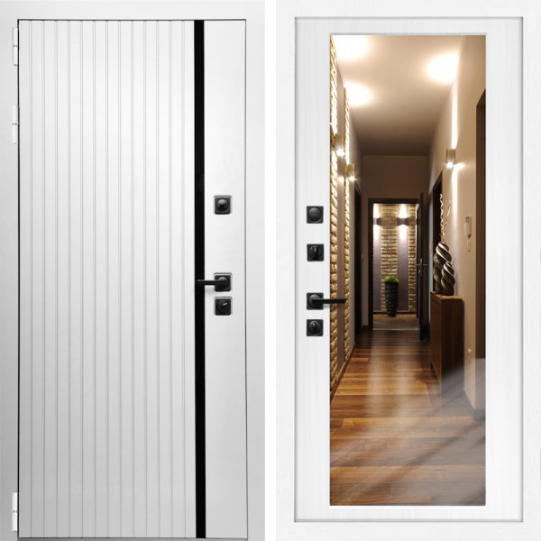 Входная дверь Вертика + Зеркало сандал белый