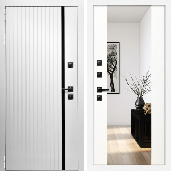 Входная дверь Вертика + Зеркало сб-16 белый матовый