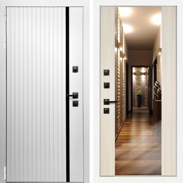 Входная дверь Вертика + Зеркало СБ-16 сандал белый