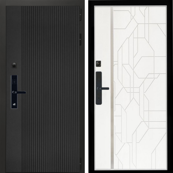 Входная дверь Вертикаль Блек SMART + Эверест нерж белый матовый
