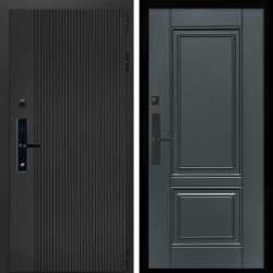 Входная дверь Вертикаль Блек SMART + ФЛ-117 с полосками графит