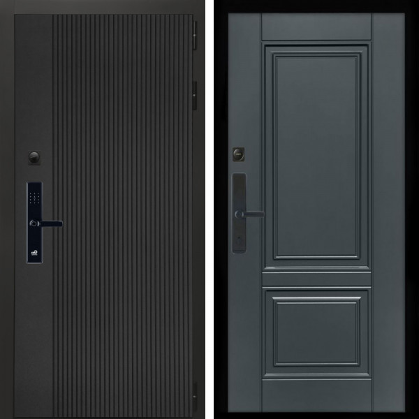 Входная дверь Вертикаль Блек SMART + ФЛ-117 с полосками графит