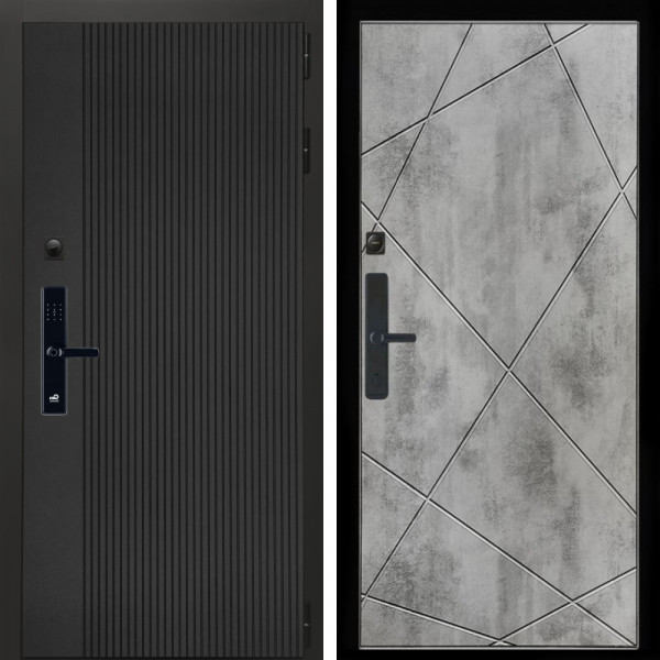 Входная дверь Вертикаль Блек SMART + Лучи бетон светлый
