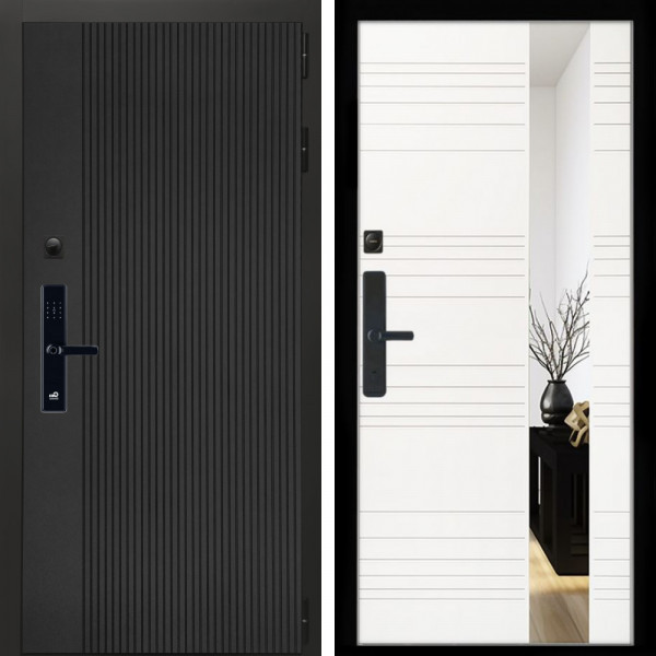 Входная дверь Вертикаль Блек SMART + Сити белый матовый