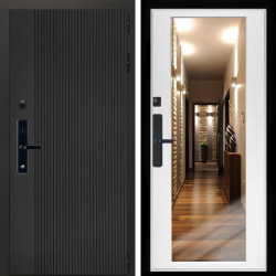 Входная дверь Вертикаль Блек SMART + Зеркало беленый дуб