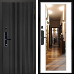 Входная дверь Вертикаль Блек SMART + Зеркало белый софт