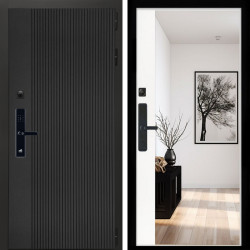 Входная дверь Вертикаль Блек SMART + Зеркало панорама Белый софт