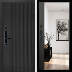 Входная дверь Вертикаль Блек SMART + Зеркало панорама Черный кварц