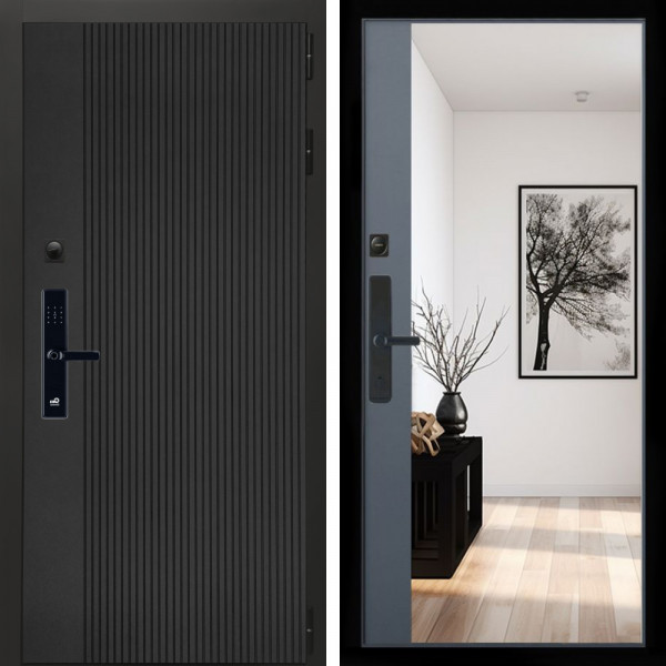 Входная дверь Вертикаль Блек SMART + Зеркало панорама Графит