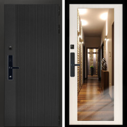 Входная дверь Вертикаль Блек SMART + Зеркало сандал белый