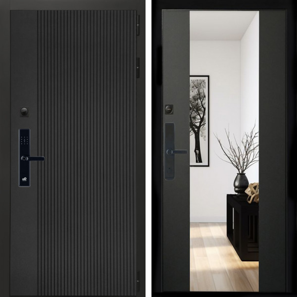 Входная дверь Вертикаль Блек SMART + Зеркало сб-16 черный кварц