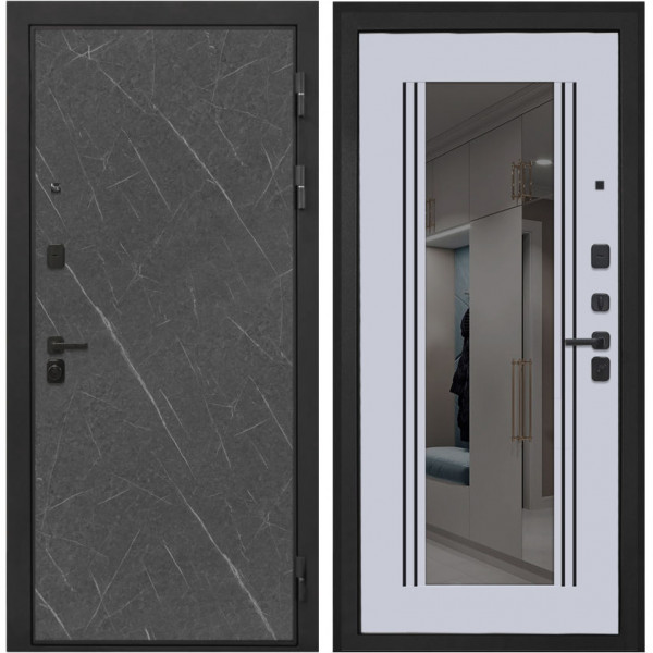 Входная дверь Интекрон Профит Гранит ФЛЗ-304 Зеркало тонир. Белоснежная шагрень