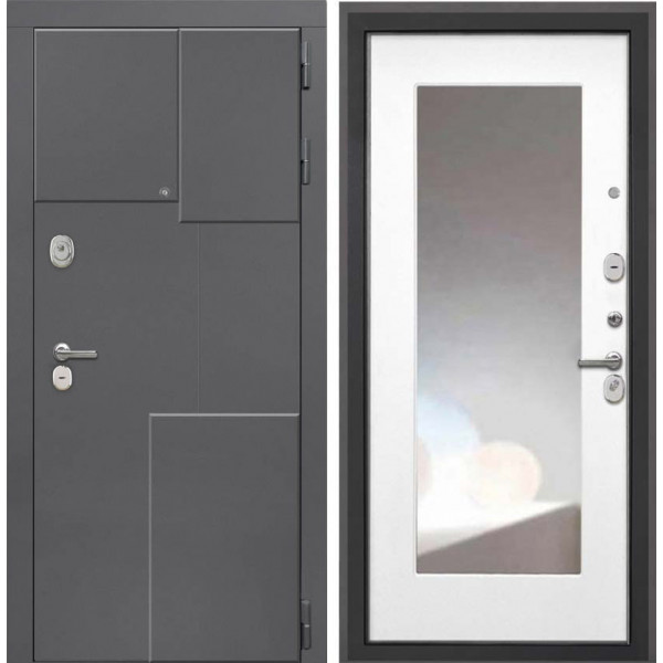 Входная дверь Интекрон Брайтон 3d Белая матовая с зеркалом ФЛЗ-120-М