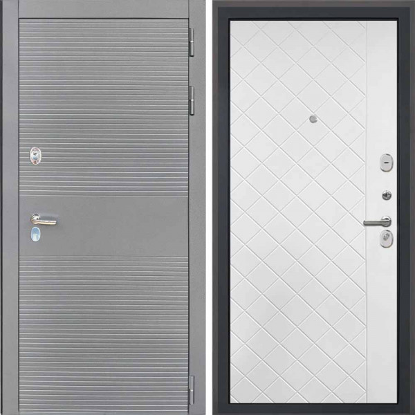 Входная дверь Интекрон Брайтон антрацит ФЛ-Ромбы Силк ясень белый