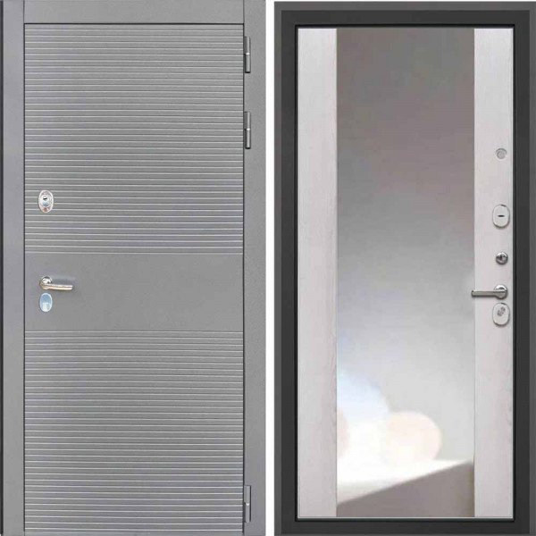 Входная дверь Интекрон Брайтон антрацит ФЛЗ-516 зеркало сосна белая