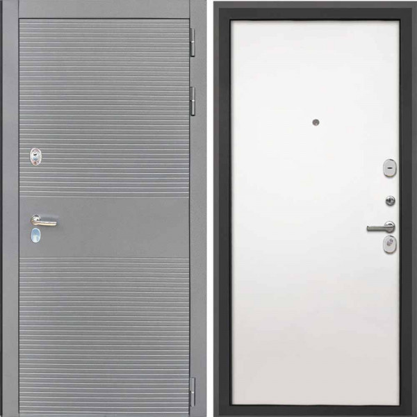 Входная дверь Интекрон Брайтон антрацит Силк Сноу гладкая (белая)