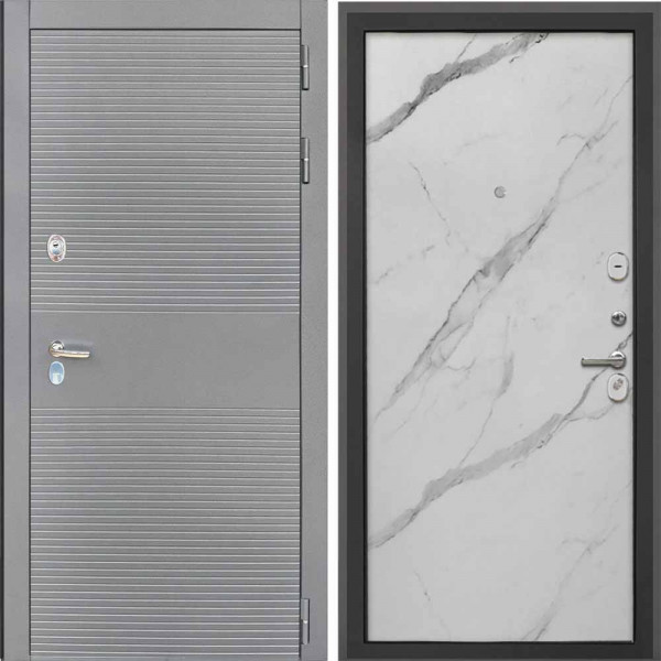 Входная дверь Интекрон Брайтон антрацит Мрамор натур арктик гладкая