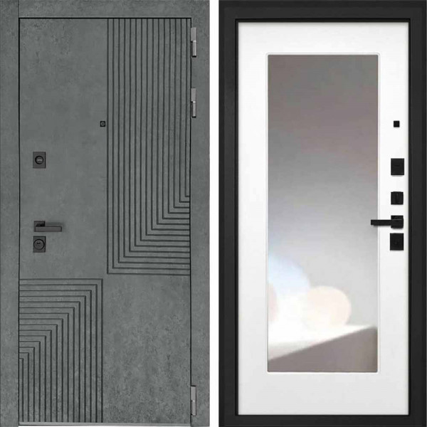 Входная дверь Интекрон Фараон Белая матовая с зеркалом ФЛЗ-120-М