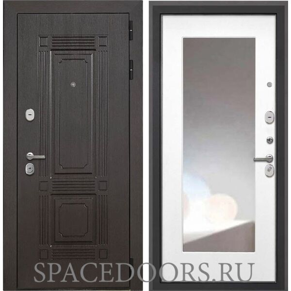 Входная дверь Интекрон Италия коричневый Белая матовая с зеркалом ФЛЗ-120-М