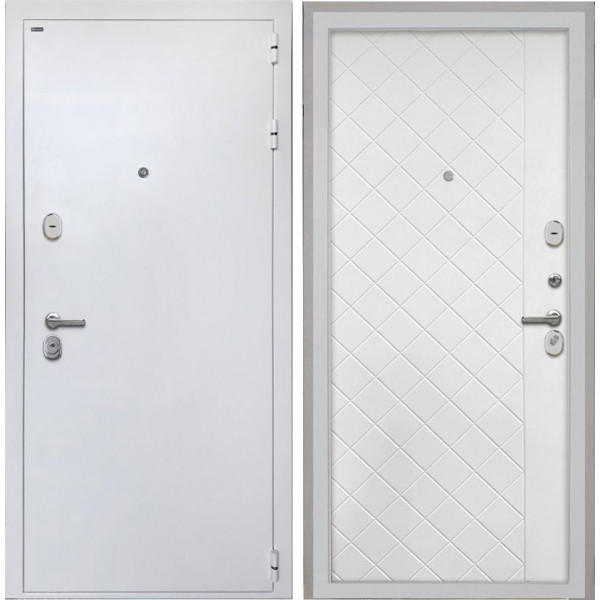 Входная дверь Интекрон КОЛИЗЕЙ белая шагрень / ФЛ-Ромбы Силк ясень белый