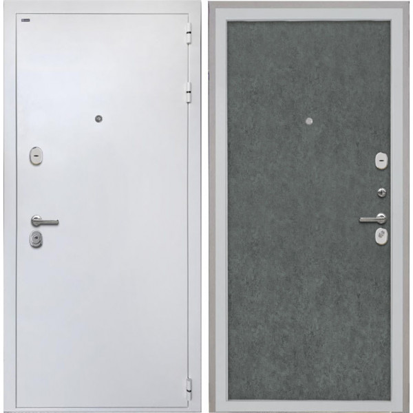 Входная дверь Интекрон КОЛИЗЕЙ белая шагрень / Штукатурка графит гладкая