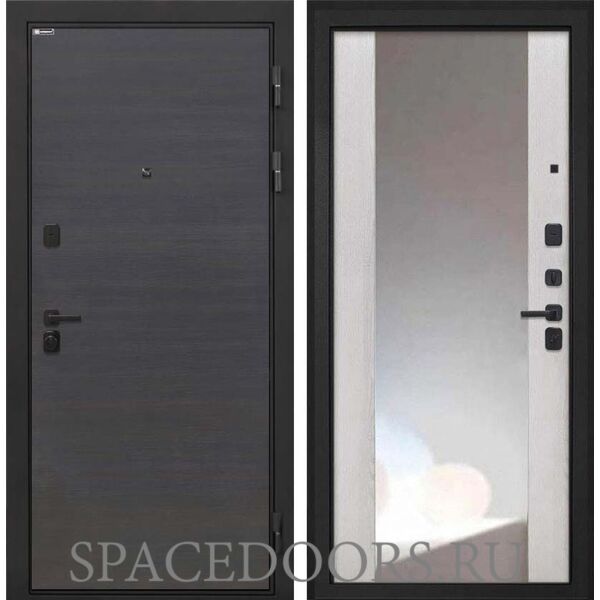 Входная дверь Интекрон Профит Black Эковенге поперечный ФЛЗ-516 зеркало сосна белая