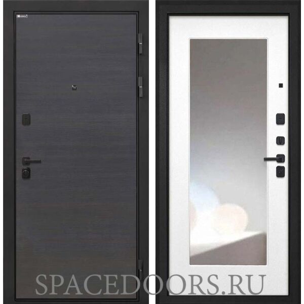 Входная дверь Интекрон Профит Black Эковенге поперечный Белая матовая с зеркалом ФЛЗ-120-М