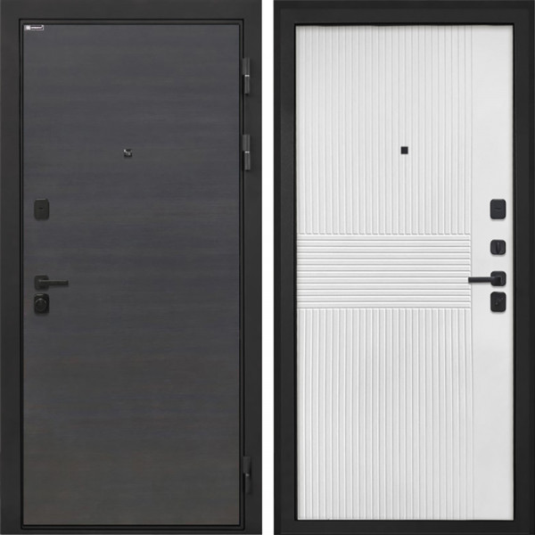 Входная дверь Интекрон Профит Black Эковенге поперечный Мэджик шифон белый ФЛ-326М