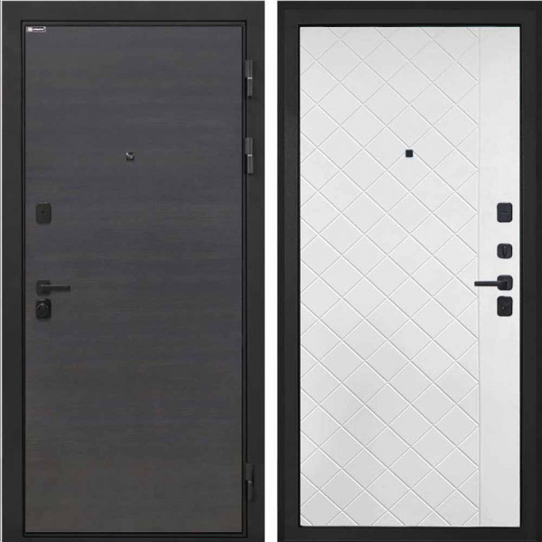 Входная дверь Интекрон Профит Black Эковенге поперечный ФЛ-Ромбы Силк ясень белый