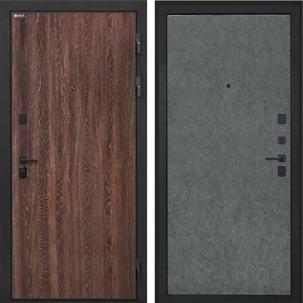 Входная дверь Интекрон Профит Black Дуб филадельфия коньяк Штукатурка графит гладкая