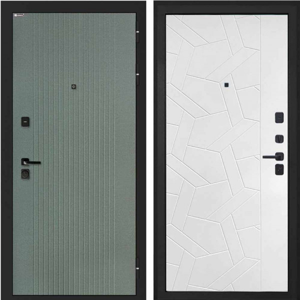 Входная дверь Интекрон Профит Black Пазл грин ФЛ-295 Ясень силк белый ФЛ-306