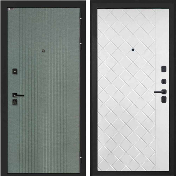 Входная дверь Интекрон Профит Black Пазл грин ФЛ-295 ФЛ-Ромбы Силк ясень белый
