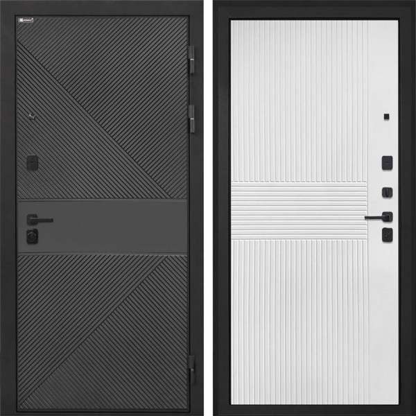Входная дверь Интекрон Профит Black ФЛ-613 эмаль черная ФЛ-326М Мэджик шифон (белый)