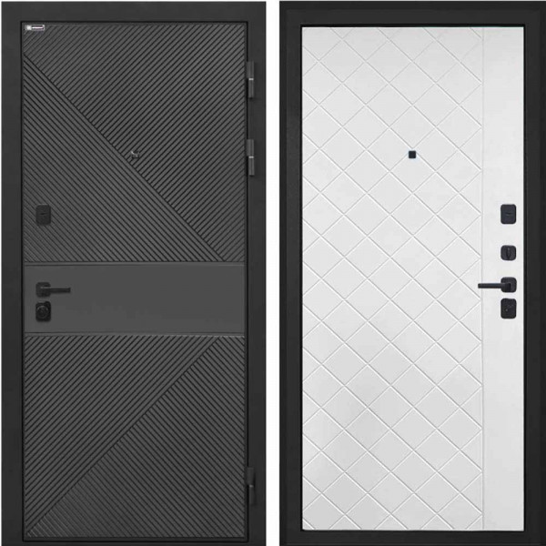 Входная дверь Интекрон Профит Black ФЛ-613 эмаль черная ФЛ-Ромбы Силк ясень белый