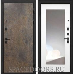 Входная дверь Интекрон Профит Black Гранж Белая матовая с зеркалом ФЛЗ-120-М
