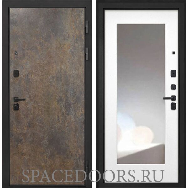 Входная дверь Интекрон Профит Black Гранж Белая матовая с зеркалом ФЛЗ-120-М