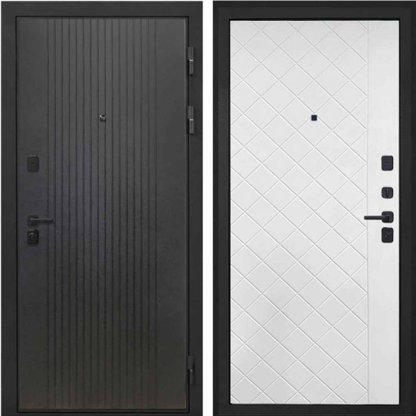 Входная дверь Интекрон Профит black лофт черный ФЛ-Ромбы Силк ясень белый