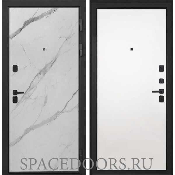 Входная дверь Интекрон Профит black мрамор арктик Силк Сноу гладкая (белая)