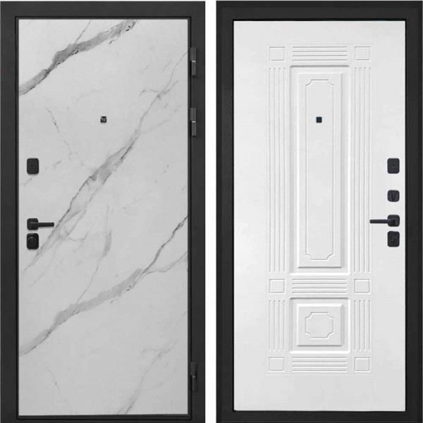 Входная дверь Интекрон Профит black мрамор арктик Ясень белый силк ФЛ-2