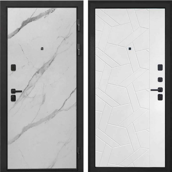Входная дверь Интекрон Профит black мрамор арктик Ясень силк белый ФЛ-306