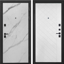 Входная дверь Интекрон Профит black мрамор арктик ФЛ-Ромбы Силк ясень белый