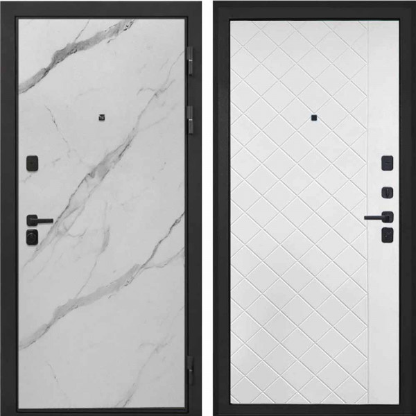 Входная дверь Интекрон Профит black мрамор арктик ФЛ-Ромбы Силк ясень белый