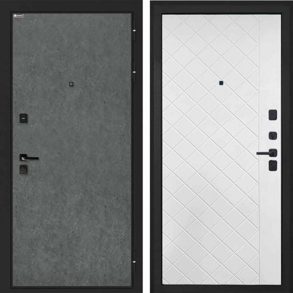 Входная дверь Профит Black Штукатурка графит ФЛ-Ромбы Силк ясень белый