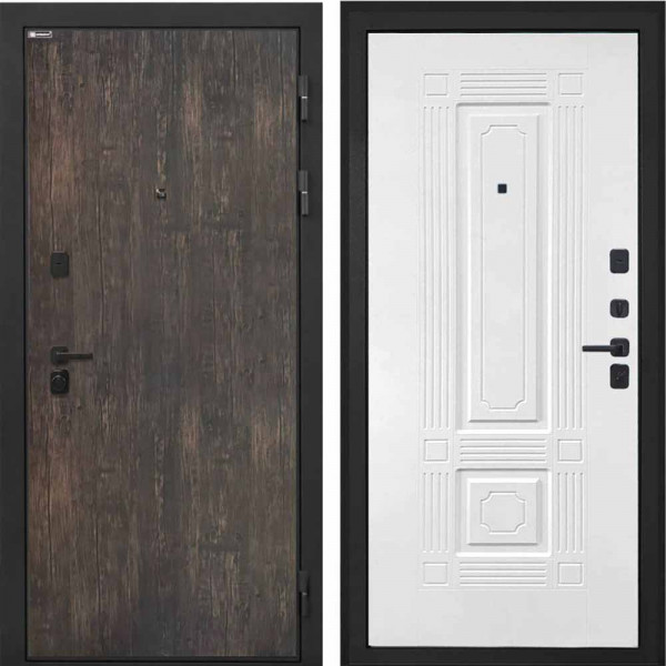 Входная дверь Интекрон Профит Black Тиковое дерево Ясень белый силк ФЛ-2