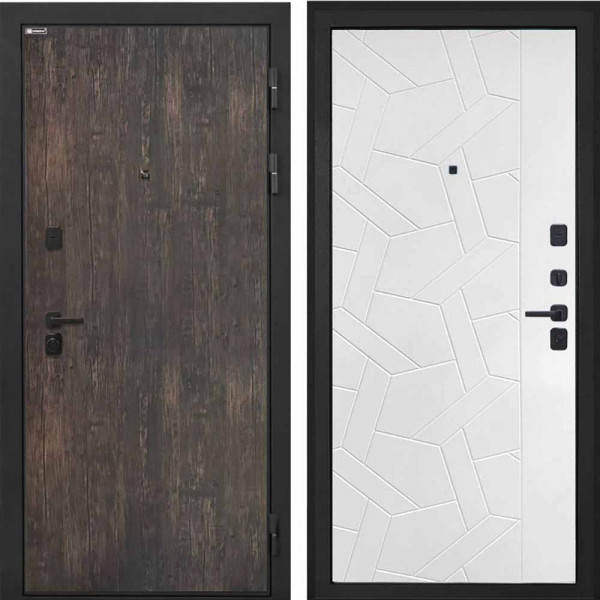 Входная дверь Интекрон Профит Black Тиковое дерево Ясень силк белый ФЛ-306