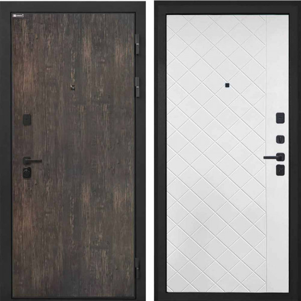 Входная дверь Интекрон Профит Black Тиковое дерево ФЛ-Ромбы Силк ясень белый