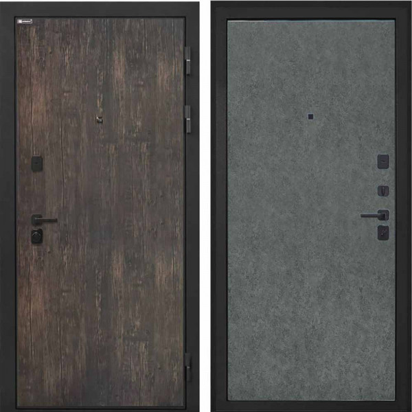 Входная дверь Интекрон Профит Black Тиковое дерево Штукатурка графит гладкая