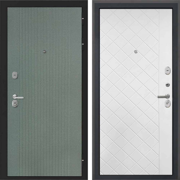 Входная дверь Интекрон Сицилия Remix ФЛ-295 Пазл грин ФЛ-Ромбы Силк ясень белый