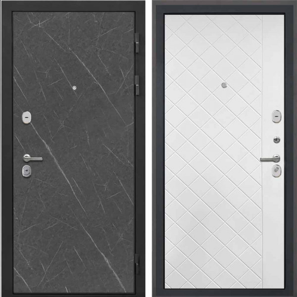 Входная дверь Интекрон Сицилия Remix Гранит лава ФЛ-Ромбы Силк ясень белый