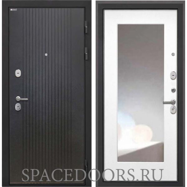 Входная дверь Интекрон Сицилия Remix Лофт черный Белая матовая с зеркалом ФЛЗ-120-М